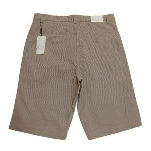 Calvin Klein Men's Sz 32 Flat Front Beige With Grey Stripes Lightweight Shorts